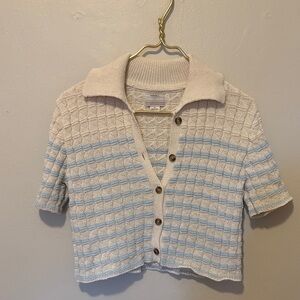 Kimchi Blue Cream and Blue Textured Blouse